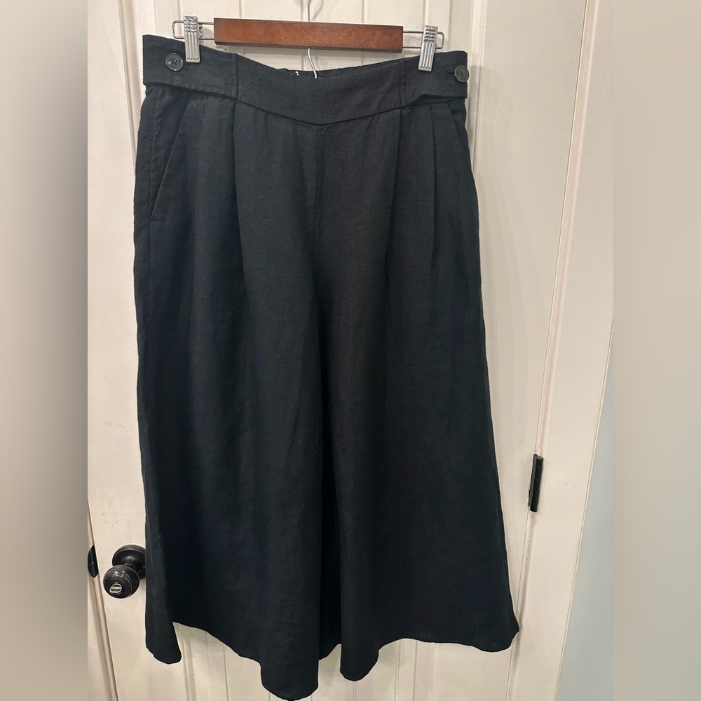 Banana Republic 100% Linen Wide Leg Cropped Pants Size 10P Black